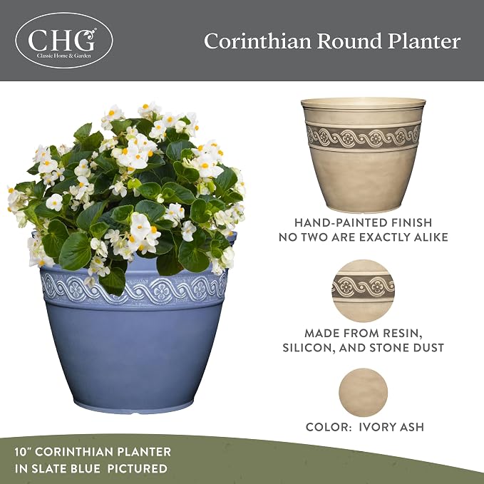 Classic Home and Garden by Growscape Corinthian Planter Pot (8” Ivory Ash)
