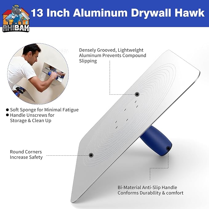 Drywall Hand Tools Kit, Drywall Knife Set with Putty Knives, Taping Knives, Aluminum Hawk, Mud Pan, Flat Finishing Trowel, Multi-Fuctional Paniter Scraper