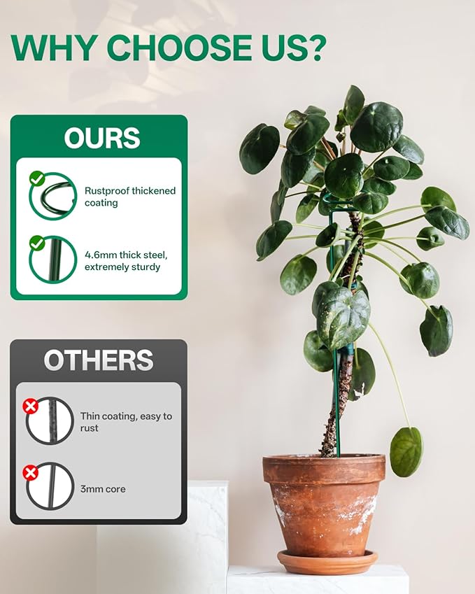 Breeze Touch 6 Pack Plant Stakes, 16 Inch Plant Support Stakes with 15 Twist Ties, Plant Sticks Support, Flower Stakes for Plants Peony, Tomato Seedling, Marigold, Amaryllis, Sapling, Coreopsis