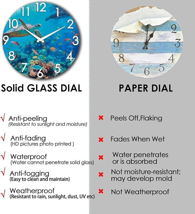 Crosstime 14 Inch Outdoor Clock Waterproof - Sea Turtle Underwater Blue Ocean Coastal Decor Outdoor Wall Clocks Battery Operated Silent for Patio, Pool, Garden