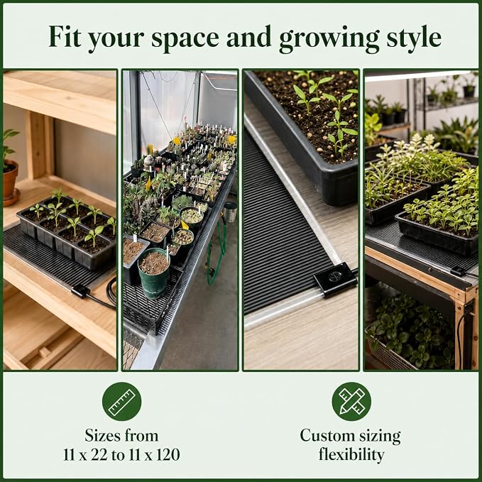 Seedling Heat Mat 11" x 48" - Full-Length Propagation Plant Heating Pad for 4 ft Grow Shelves, Germination, Seed Starting, Hydroponics and Indoor Gardening, Made in USA