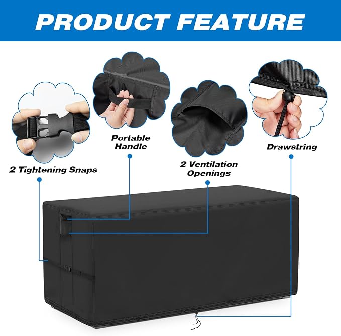 Kingling Deck Box Cover, Outdoor Storage Box Cover for Keter 165 Gallon Deck Box, Waterproof Outside Storage Bench Deck Boxes Covers Black (62" L x 30" W x 28" H inch)