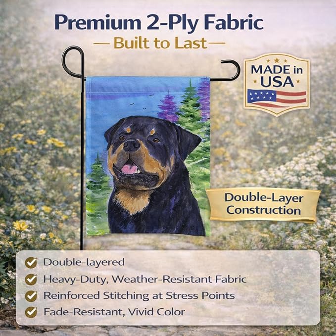 Caroline's Treasures SS1026GF Rottweiler Garden Flag Mailbox Flag Decorative Yard Flag Banner Outside Patio Artwork Yard Flower Beds, Garden Size, Multicolor