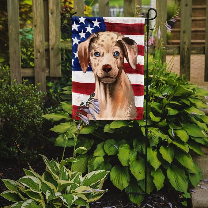 Caroline's Treasures CK6479GF Catahoula Leopard Dog American Flag Garden Flag Mailbox Flag Decorative Yard Flag Banner Outside Patio Artwork Yard Flower Beds, Garden Size, Multicolor