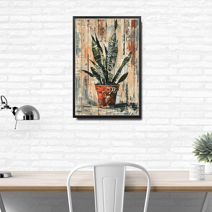 Metal Sign Tin Sign Vintage Wall Art Vintage Snake Plant Tin Sign for Shabby Chic Elements Distressed Wood Art and Robust Plant Di Metal Sign for Bar 6×8 Inches with Metal Frame