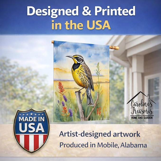 Caroline's Treasures Kansas Western Meadowlark House Flag Large Porch Sleeve Pole Decorative Outside Yard Banner Artwork Wall Hanging, Polyester, House Size, Multicolor