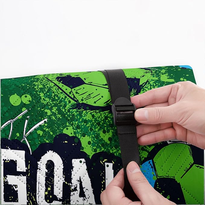 Outdoor Picnic Blanket Portable Ultrasonic Waterproof Picnic Cartoon Soccer Green Printed Camping Beach Mat for Sand and Wet Grass Hiking (Cartoon Soccer S