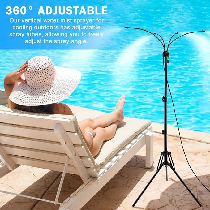 Standing Misters for Outside Patio, Adjustable Height 3.38-5.25 FT Stand Misting System for Cooling Outdoor, 25.59 FT Water Mister for Mist Playing, Backyard, Sprinkler