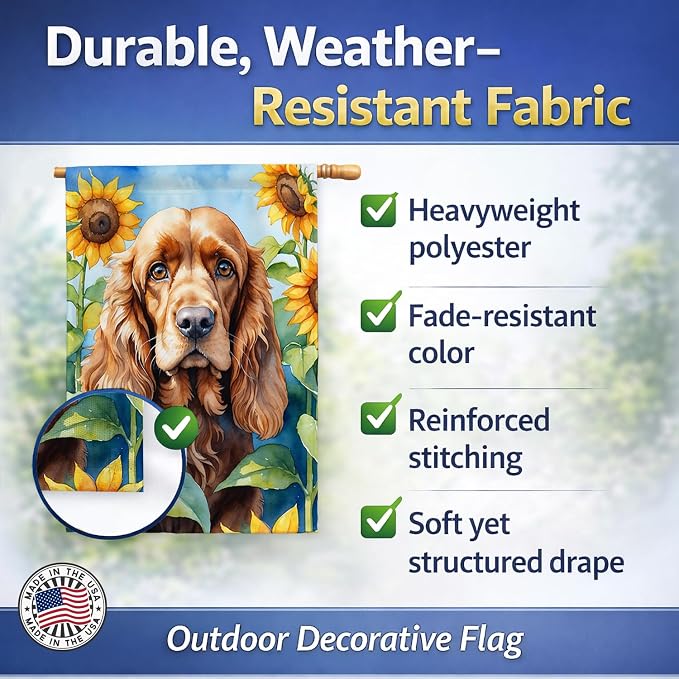 Caroline's Treasures DAC6059CHF Cocker Spaniel in Sunflowers House Flag Large Porch Sleeve Pole Decorative Outside Yard Banner Artwork Wall Hanging, Polyester, House Size, Multicolor