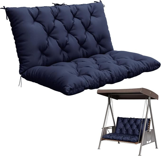 Porch Swing Cushion with Backrest,Waterproof Bench Cushion for Outdoor Furniture,2-3 Seater Replacement Thickened 5 in swing cushion,with Ties,Patio,Outdoor,Backyard and Garden (Navy Blue,40x40 in)