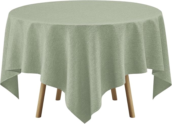 Decorelia Faux Linen Square Tablecloth for Dining Room,Waterproof Texture Decorative Farmhouse Rustic Table Cloth for Indoor Outdoor Party Holiday Banquet Picnics Patio,70x70 Inch (Square),Sage Green