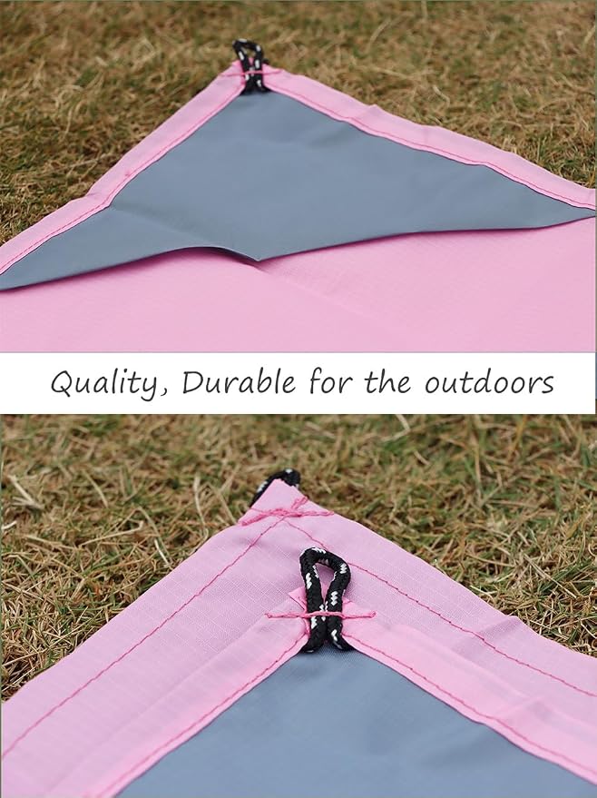 Orga'Neat Pocket Picnic Blanket, Beach Mat Waterproof Sandproof, Compact Lightweight Small Tarp for Camping, Hiking, Backpacking, Festival, Travel, Foldable in Bags (Pink/Grey, 55"x79")