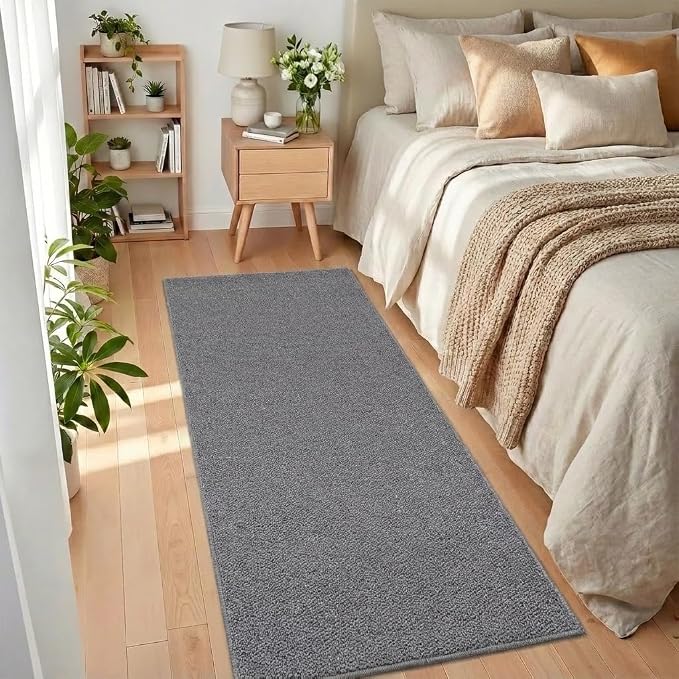 Garvee 2x6 Textured Runner Rugs for Entryway Solid Color Kitchen Rugs,Grey | Non Slip Washable Modern Neutral Stain Resistant Contemporary Weaving Non Shedding Low Pile Rug for Bedroom Bathroom
