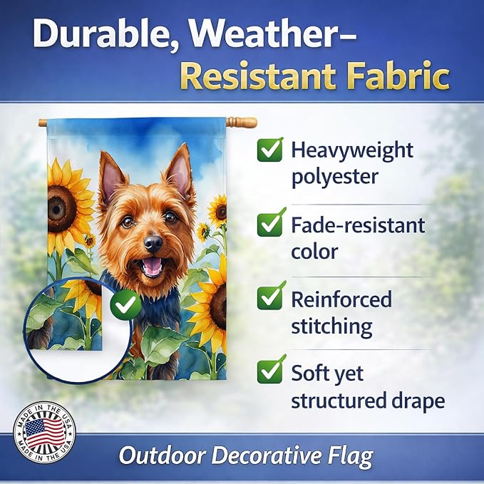 Caroline's Treasures DAC6015CHF Australian Terrier in Sunflowers House Flag Large Porch Sleeve Pole Decorative Outside Yard Banner Artwork Wall Hanging, Polyester, House Size, Multicolor
