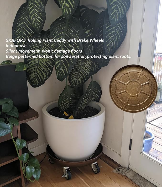 Rolling Planter Caddy(470lbs Capacity), Heavy Duty Metal Plant Stand with Brake Wheels Plant Dolly Mover Plant Pot Tray Saucer for Indoor Outdoor 18inches Copper