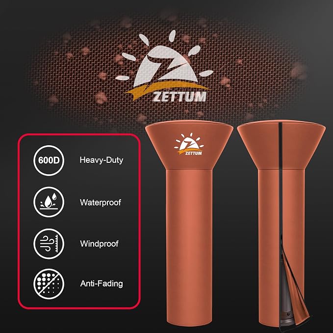 Zettum Patio Heater Covers - 600D Outdoor Heater Cover with Zipper Heavy Duty Waterproof, Propane Heat Cover for East Oak, Hampton Bay, Amazon Basics and Fire Sense (89" Height x 33" Dome x 19" Base)