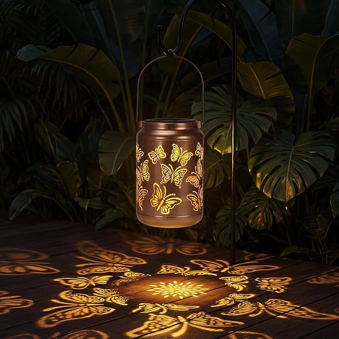 Edenseelake Butterfly Solar Lanterns Outdoor Waterproof, Mothers Day Garden Decor Gifts for Mom, Women, Grandma, Outdoor Hanging Lantern for Patio, Porch, Yard, Pathway