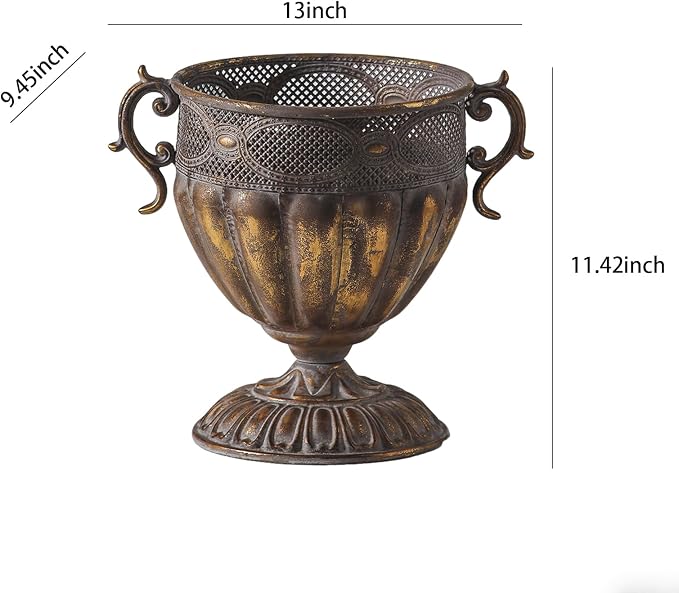 Antique European Iron Urn Planter for Outdoor Gardens Elegant Floor Vase Metal Decorative Jars for Garden Decor