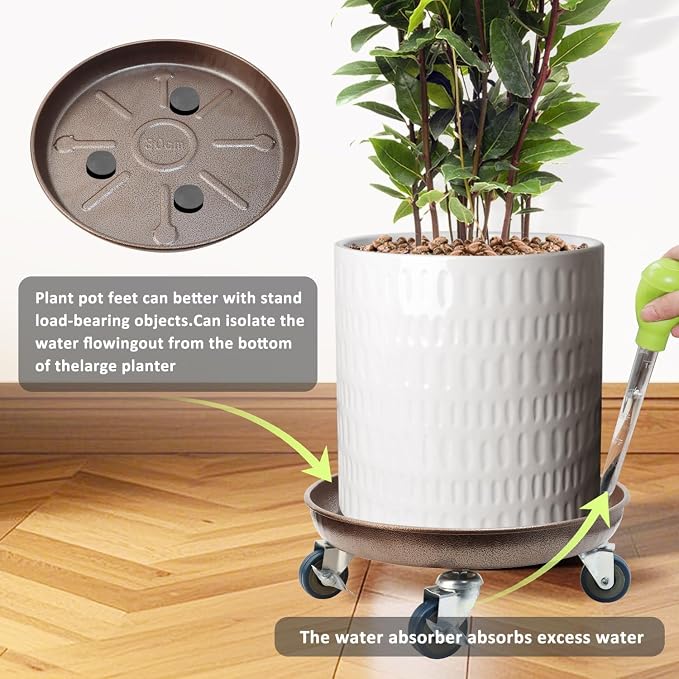 2 Pack 12.2 Inch Metal Plant Caddy With Lockable Wheels,Plant Stand Dolly for Heavy Planter,Wheeled Planter Saucer Tray,Rolling plant stand,Heavy-Duty Plant Caddy for Indoor and Outdoor(Copper)