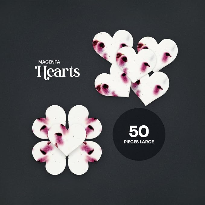 50pcs Large (2.5" h x 2.85" w) Magenta Heart Seed Paper – Writable & Plantable Wildflower, Mom's Gift for Birthday, Use for Wedding, Baby Shower, & Heart Party Favors