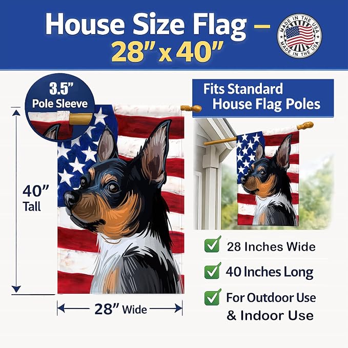Caroline's Treasures CK6735CHF Teddy Roosevelt Terrier American Flag House Flag Large Porch Sleeve Pole Decorative Outside Yard Banner Artwork Wall Hanging, Polyester, House Size, Multicolor