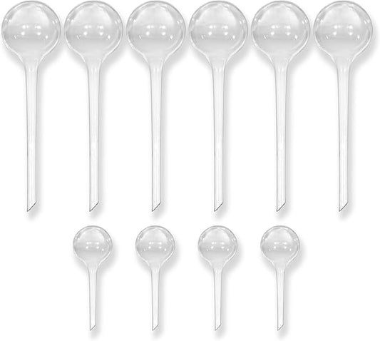 Little Green Leaf Automatic Plant Watering Globes, Self Watering Planter Inserts (Set of 10) | Clear Plastic Bulbs | 6 × 300ml + 4 × 70ml | Indoor & Outdoor Use