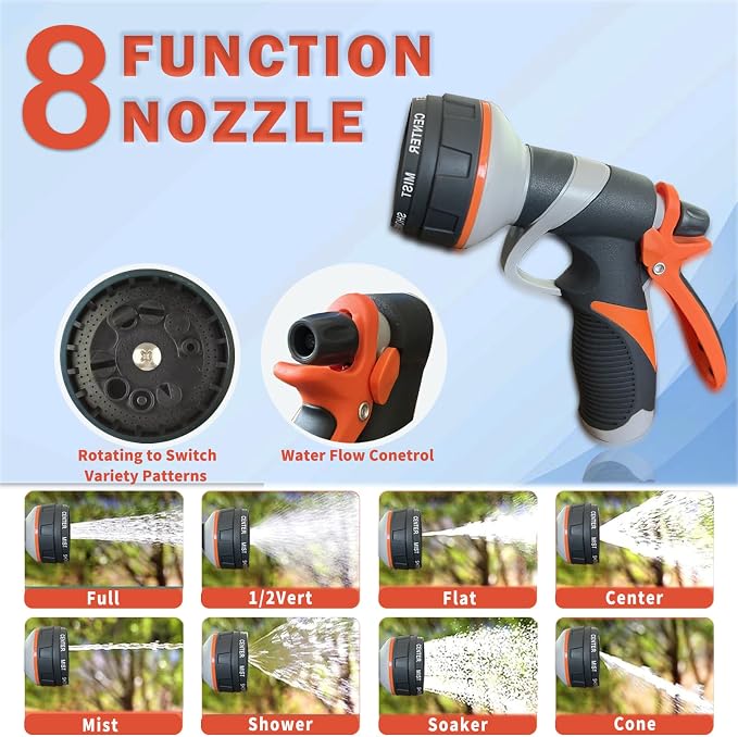 Metal Garden Hose 125FT Heavy Duty Lightweight 304 with Brass Nozzle,Durable Fittings,No Kink & Tangle,Puncture Resistant,Easy to Use & Store for RV,Outdoor, Yard,Ligh (125ft)