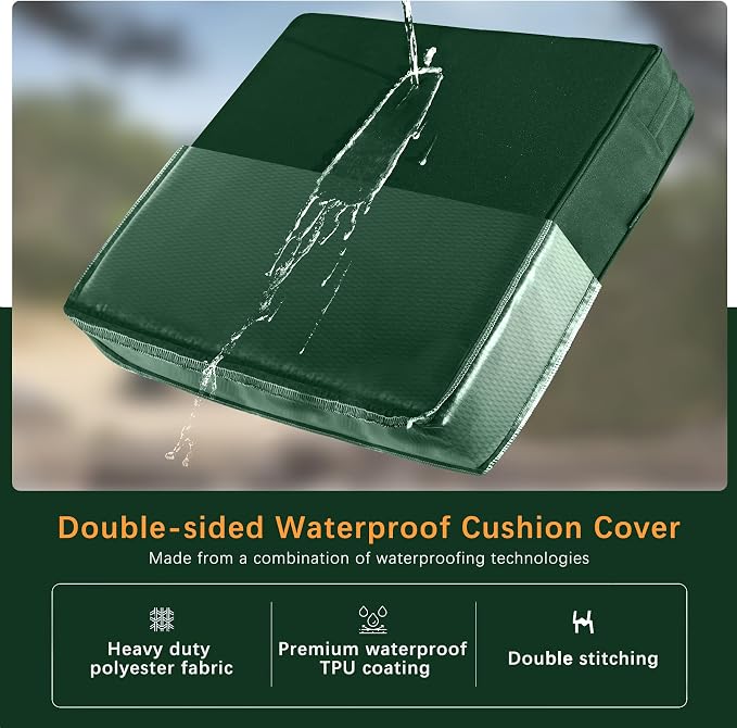 Favoyard Outdoor Patio Seat Cushion Set, 24x24 Inch, Water & Fade Resistant | Removable Cover Patio Furniture Cushion, Deep Seat & Back Cushion, Tie Straps Pads for Chair, Sofa, Couch, Dark Green