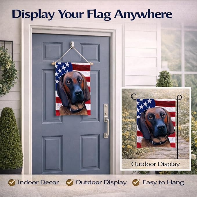 Caroline's Treasures CK6557GF Hanover Hound Dog American Flag Garden Flag Mailbox Flag Decorative Yard Flag Banner Outside Patio Artwork Yard Flower Beds, Garden Size, Multicolor