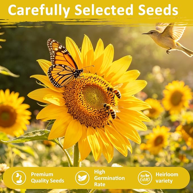 150+ Sunflower Seeds for Planting – Giant Mammoth Sunflower Seeds, Extra Tall Large Blooms, Open Pollinated, Easy to Grow Flower Seeds for Garden, Outdoor Planting & Landscaping 0.7 Oz