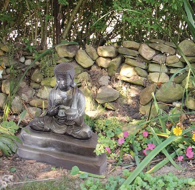 Emsco Group 92220 Lightweight Meditating Buddha Garden Statue, 24", Bronze