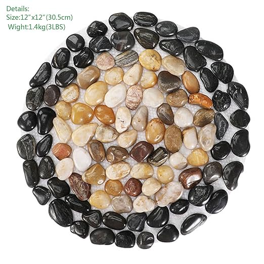 Garden Path Stepping Stone- 12 Inch Round Therapeutic Massage Stones, 3pcs Outdoor Decorative Stone Mats for Yard Pathway, Non-Slip Acupressure Flooring (Eco-Friendly, Polished River Rock)