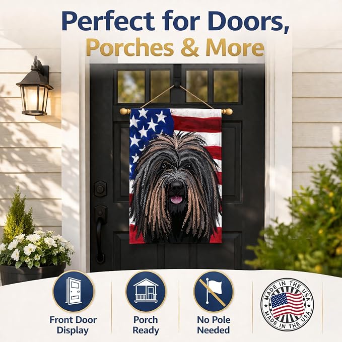 Caroline's Treasures CK6666CHF Puli Dog American Flag House Flag Large Porch Sleeve Pole Decorative Outside Yard Banner Artwork Wall Hanging, Polyester, House Size, Multicolor