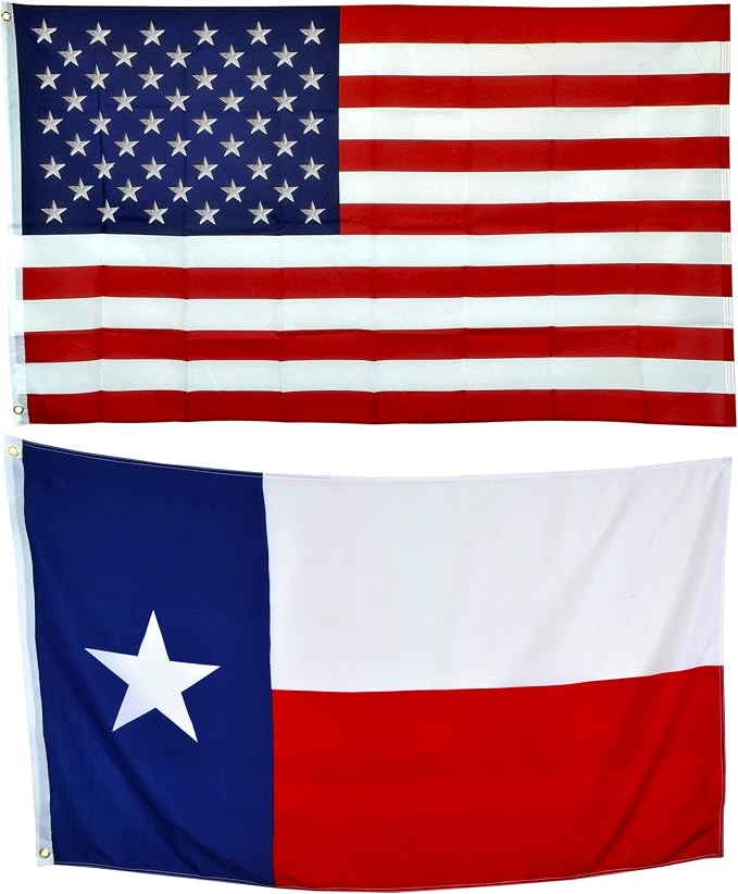 Shop72 Set of Texas flag 3x5 with American Flags for Outside, Texas State, Allegiance to USA, This Garden Banner Made Heavy Duty, US Banner