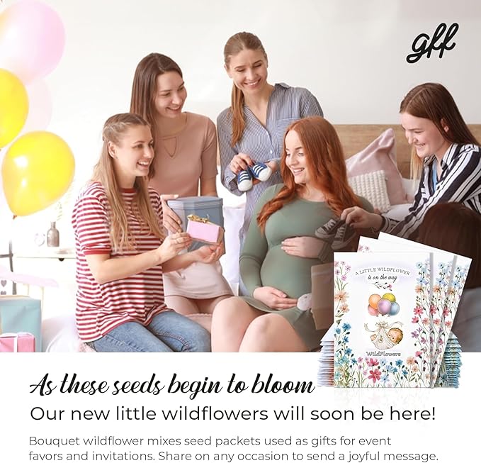20 Wildflower Seed Packets - Baby Shower Favors for Guests - Gender Reveal Party Supplies - Wild Flower Seeds Throw and Grow Perennial & Annual Mix to Attract Pollinators Bees and Butterflies Non-GMO
