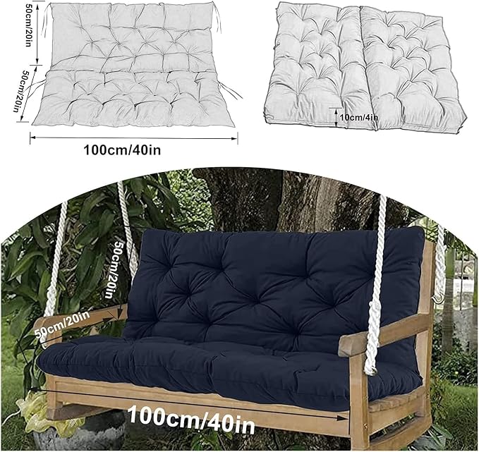 Swing Cushion Replacement Outdoor Porch Waterproof Bench Cushion 2-3 Seater Washable Bench Replacement Cushions for Outdoor Patio Porch Swing Cushions