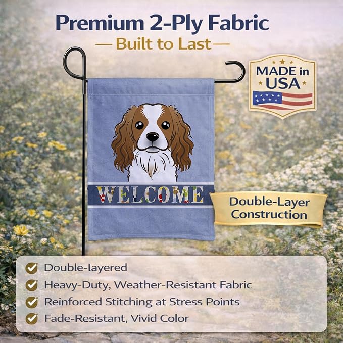 Caroline's Treasures BB1410GF Cavalier Spaniel Welcome Garden Flag, Blue Mailbox Flag Decorative Yard Flag Banner Outside Patio Artwork Yard Flower Beds, Garden Size, Multicolor