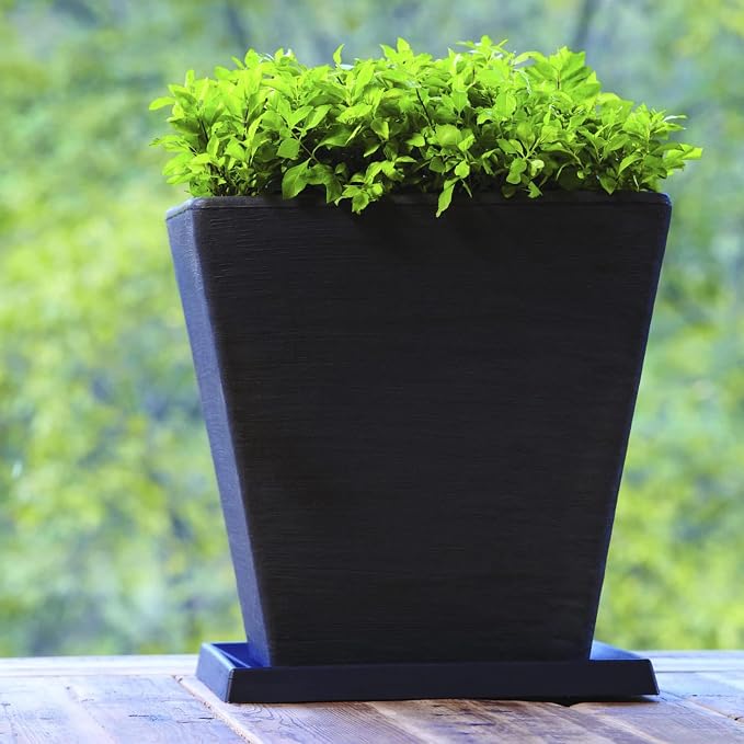 Crescent Garden Universal Square Plant Saucer, Weather-Safe Durable Drip Tray for Square Planter, Heavy-Duty Plastic Drainage Dish, Large Outdoor Flowerpot Saucer - 16'' Inner x 19.75" Outer (Slate)