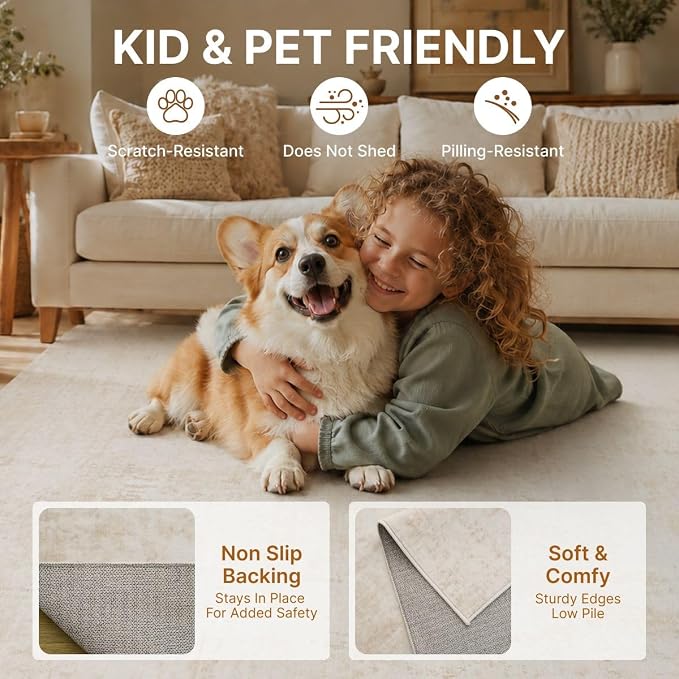 5x7 Area Rugs Washable Living Room Rug Non Slip Soft Carpets | Modern Abstract Indoor Floor Stain Resistant Carpet for Bedroom Dining Room Farmhouse Nursery Home Office Beige