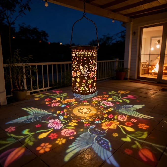 Colorful Solar Lanterns Outdoor Waterproof, Mmulticolored Hummingbird LED Solar Lights Garden Decor Gifts for Women Mom Grandma, Metal Hanging Lantern for Outside Table Tree Patio Pathway Lawn Decor