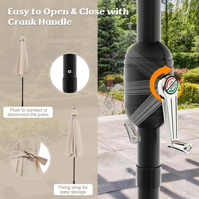 Giantex 10ft Outdoor Patio Umbrella, Market Table umbrella with Tilt Adjustment and Crank, 180G Polyester, Garden Canopy for Deck Backyard Pool Indoor Outdoor