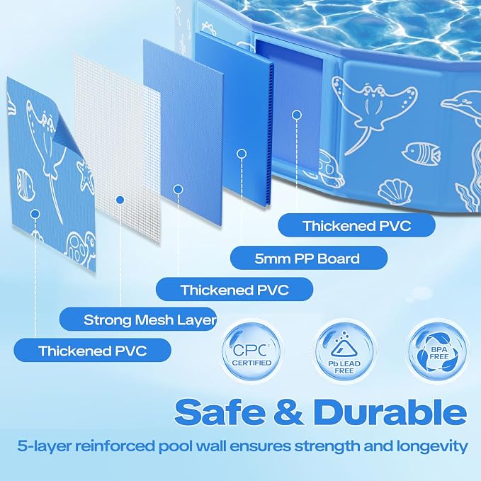 63in Kiddie Pool with Canopy, Foldable Kids Pool with Detachable UPF 50+ Sunshade, Portable Non-Slip Swimming Pool Dog Pool for Backyard, Beach, Outdoor Summer Water Play