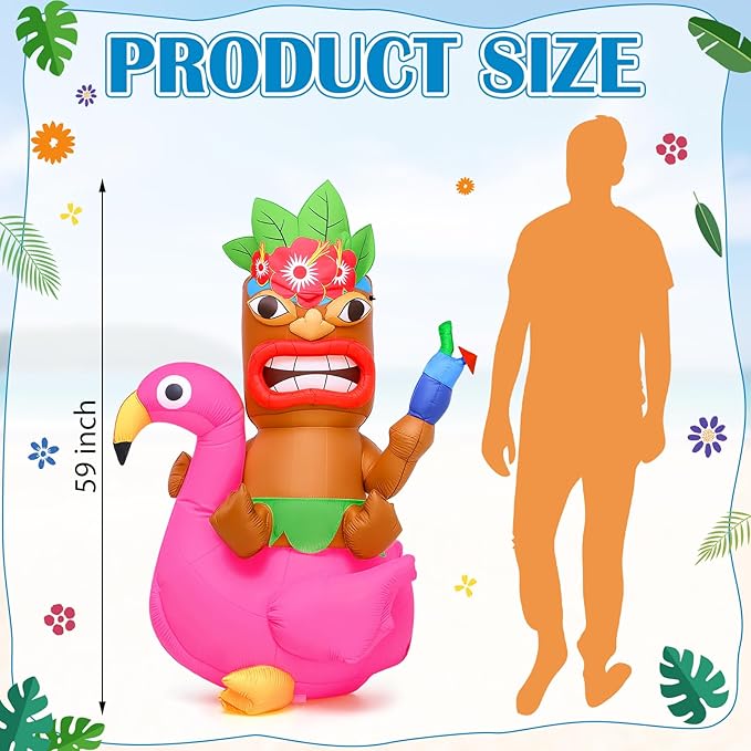 Shappy 5ft Inflatable Flamingo Lighted Blow up Tiki Hawaiian Party Decor | Luau Tropical Inflatables Giant Outdoor LED Tiki Blow up Aloha Bar Beach Summer Pool Surfing Party Decorations