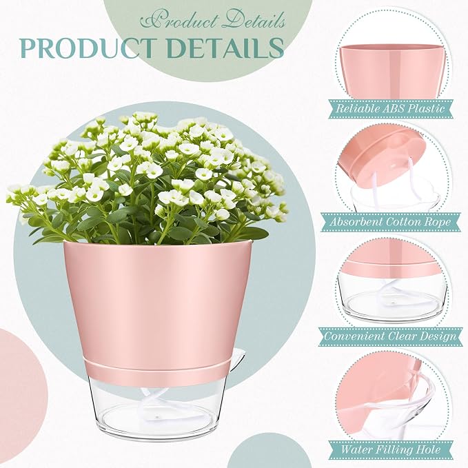 Funnymoom 12 Pack 6 Inch Self Watering Plant Pots Self Watering Planters with with Visual Reservoir and Drainage Hole Plastic Flower Pots for Indoor Plants African Violets Flowers