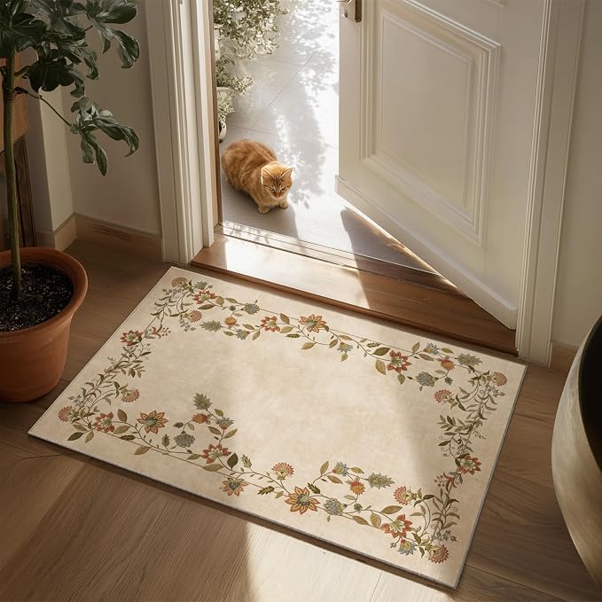 2x3 Washable Small Rug for Entryway: Door Mat Indoor Entrance Stain Resistant Non Slip Rubber Backed Low Pile Soft Throw Area Rugs for Bedroom Kitchen Front Door Indoor Entrance Foyer Entry