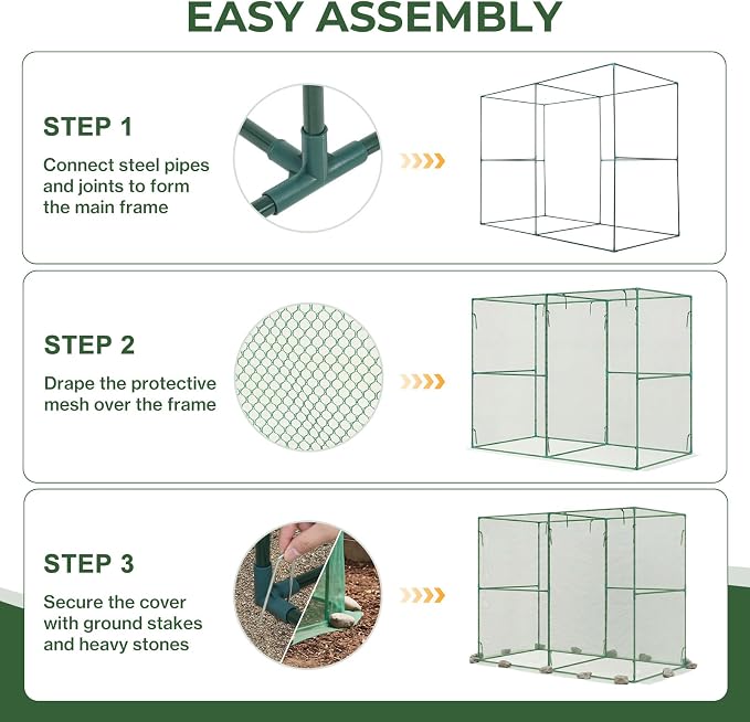 Aoodor 8x4x6 FT Crop Cage, Plant Protection Tent with Heavy Duty Steel Frame and Zippered Doors, Green Netting Cover for Garden, Lawn, Yard