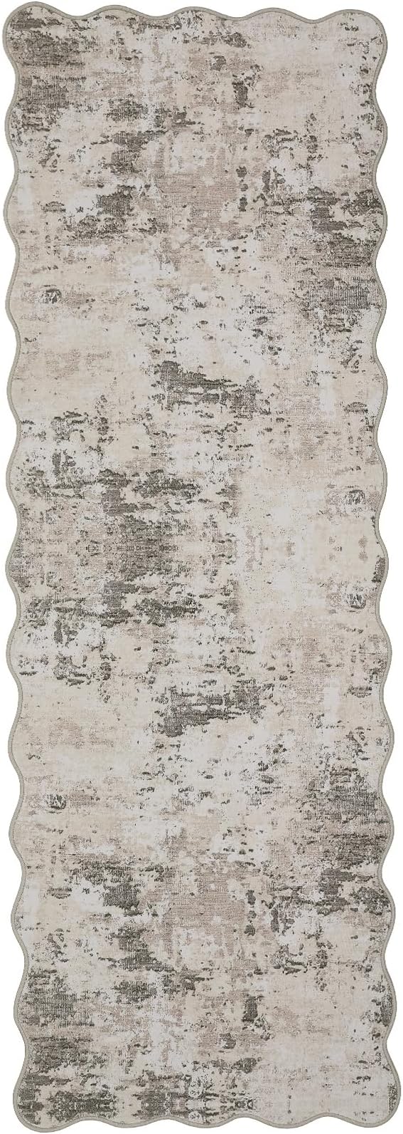 ROYHOME Modern Abstract 2x6 Scalloped Runner Rug Washable Rug, Brown Grey | Non Slip Stain Resistant Rug for Hallway Kitchen Bedroom Non Shedding Low Pile Indoor Floor Cover