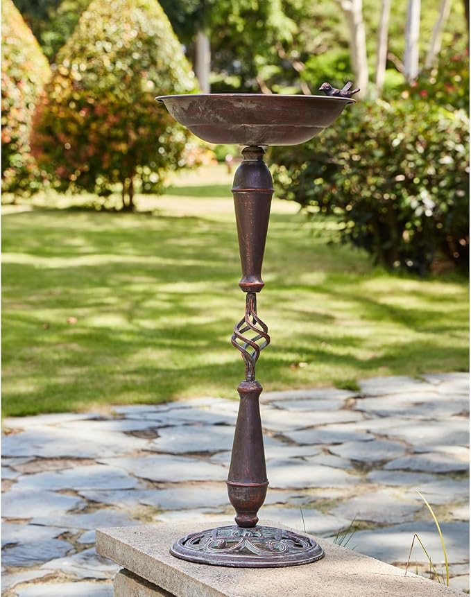 Cast Iron Pedestal Bird Bath,Metal Bird Bath for Outdoor,Vintage Birdbath | 27.5”H Outdoor Bird Bath,Standing Bird Bath for Garden Patio Lawn Decor