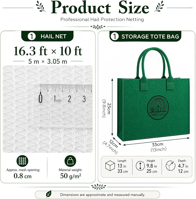SATINIOR Garden Netting 16.3x10 Ft, Hail Netting, Heavy Duty Bird Net, Plant Protective Woven Mesh with Storage Bag, UV Resistant Crop Cover for Fruit Trees Vegetables Garden