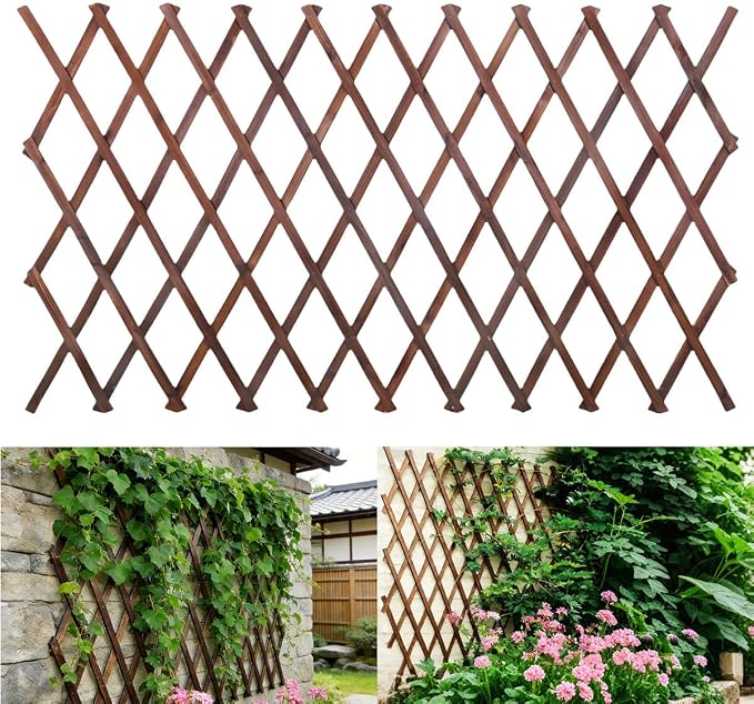 Expandable Garden Trellis, 38" x 89" Large Wooden Lattice Fence Wall Panel Lattice Trellis for Climbing Plants Outdoor Ivy Vine Rose Clematis for Garden Patio Room Decor (1Pcs Brown)